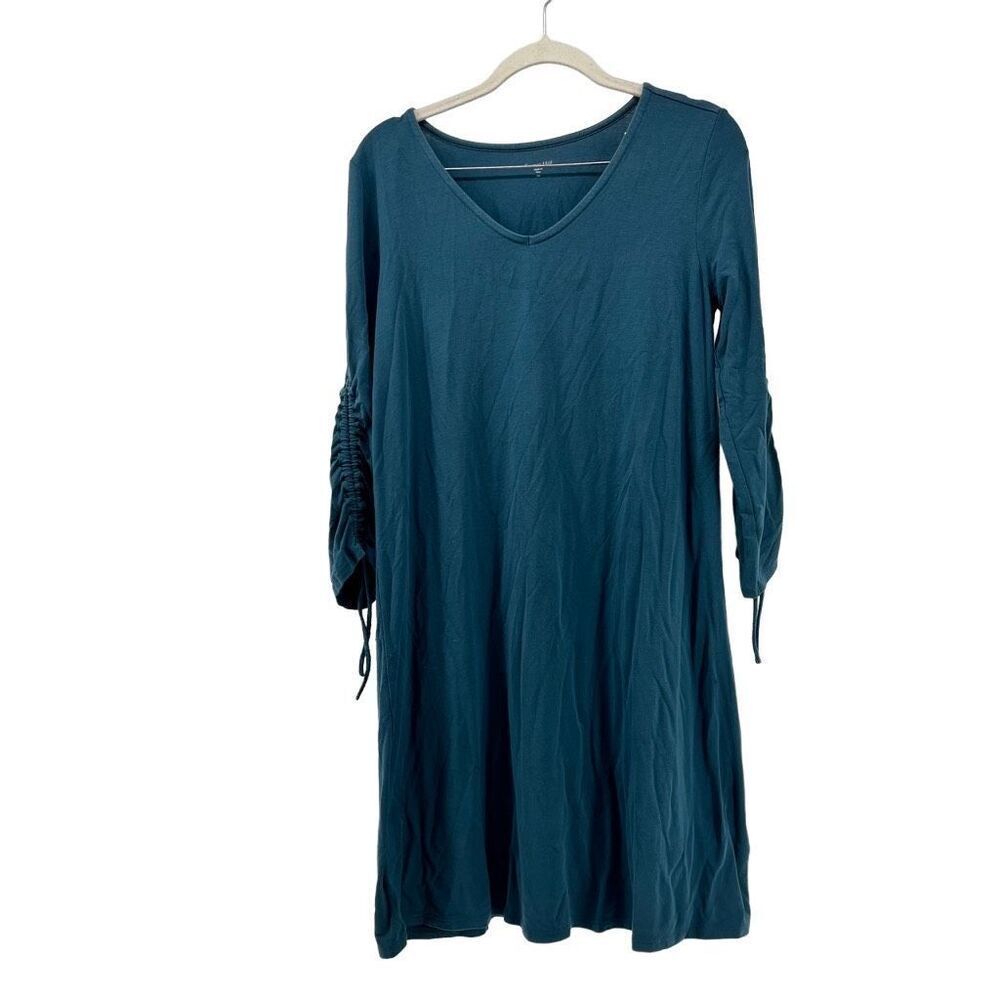 Garnet Hill Dress Teal Blue Long‎ Sleeve Ruched Sleeve Casual XS